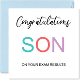 Congratulations Son Cards - On Your Exams - Proud of You Card Congrats Graduation Degree Exam Results School College Exams GCSE A Level Uni, 145mm x 145mm Well Done Greeting Cards